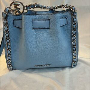 Michael Kors Powder Blue Pebbled Leather Chain Shoulder Bag
